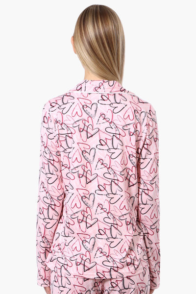 Canada Weather Gear Heart Pattern Button Down Pajama Top - Pink - Womens Pajamas - Canada Weather Gear