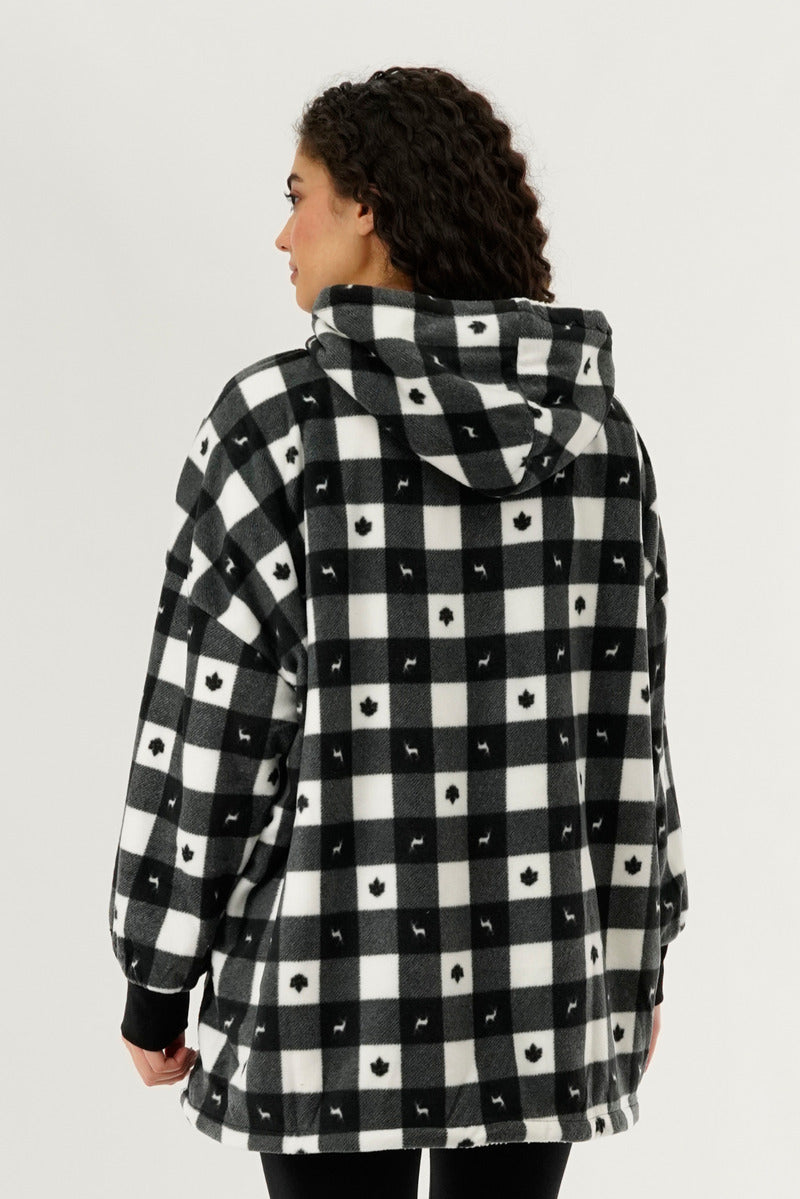 Canada Weather Gear Plaid Oversided Hooded Pajama Top - Black - Womens Pajamas - Canada Weather Gear