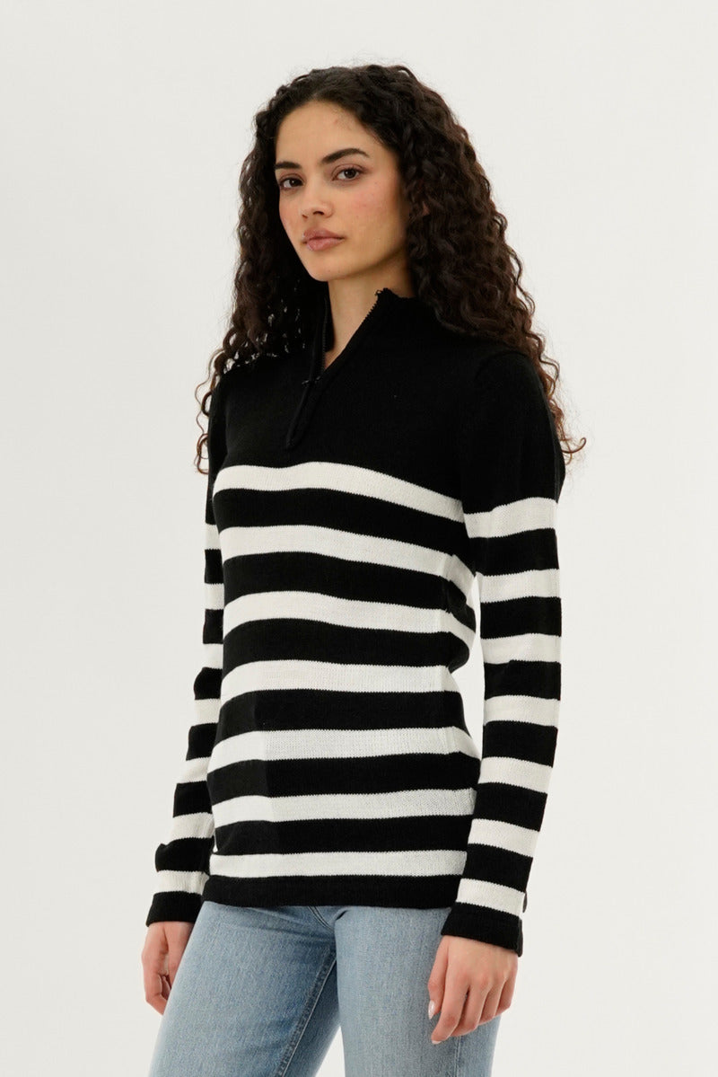 Canada Weather Gear Striped Half Zip Pullover Sweater - Black - Womens Pullover Sweaters - Canada Weather Gear