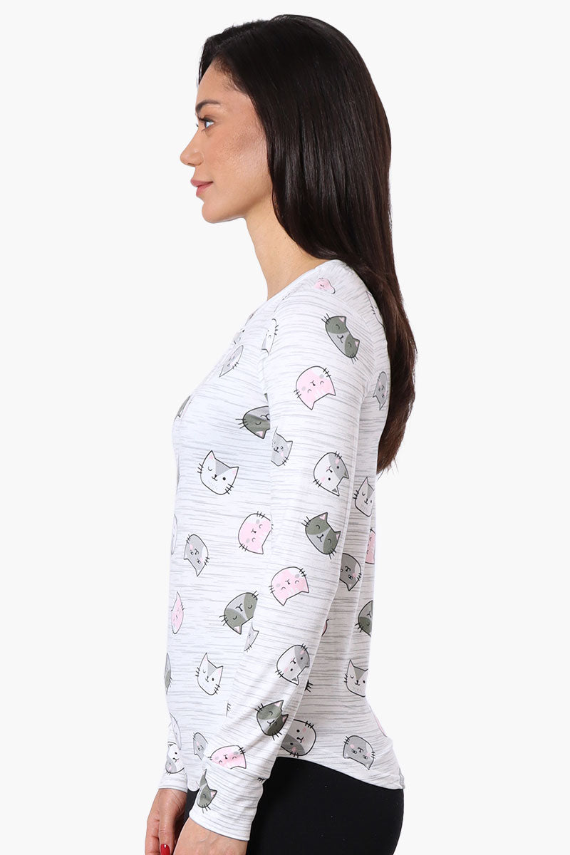 Canada Weather Gear Cat Pattern Henley Pajama Top - White - Womens Pajamas - Canada Weather Gear