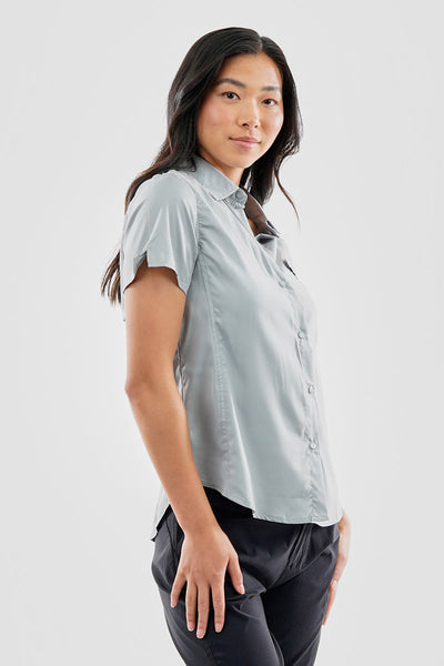 Canada Weather Gear Solid Short Sleeve Button Up Shirt - Grey - Womens Shirts & Blouses - Canada Weather Gear