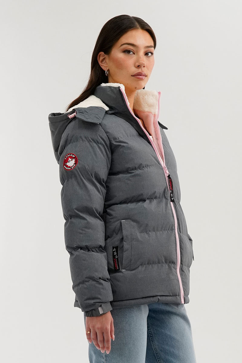 Canada Weather Gear Sherpa Lined Collar Bomber Jacket - Grey - Womens Bomber Jackets - Canada Weather Gear