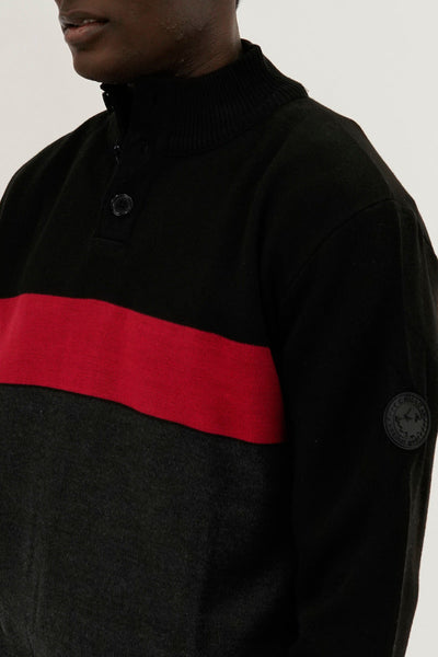 Canada Weather Gear Button Up Colour Block Pullover Sweater - Red - Mens Pullover Sweaters - Canada Weather Gear