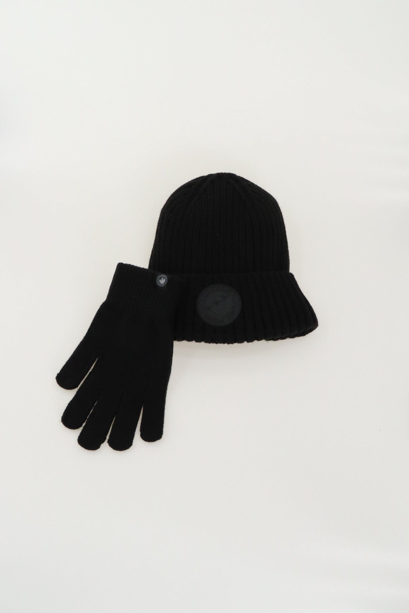 Gloves and Ribbed Knit Hat - Black