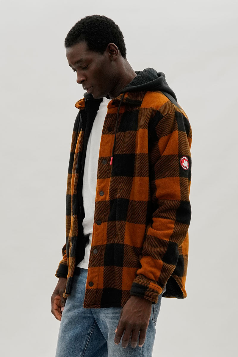 Plaid Sherpa Lined Lightweight Jacket - Orange