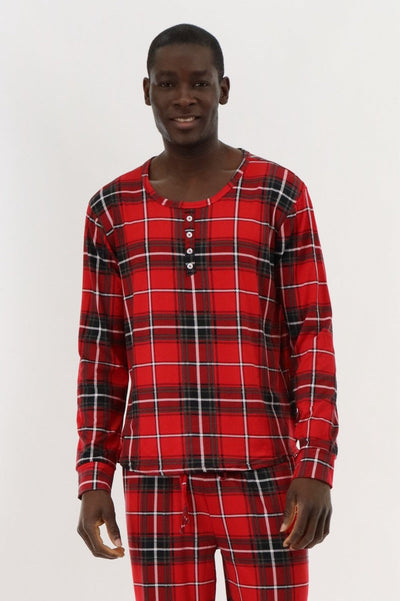 Canada Weather Gear Long Sleeve Printed Pajama Top - Red - Mens Pajamas - Canada Weather Gear