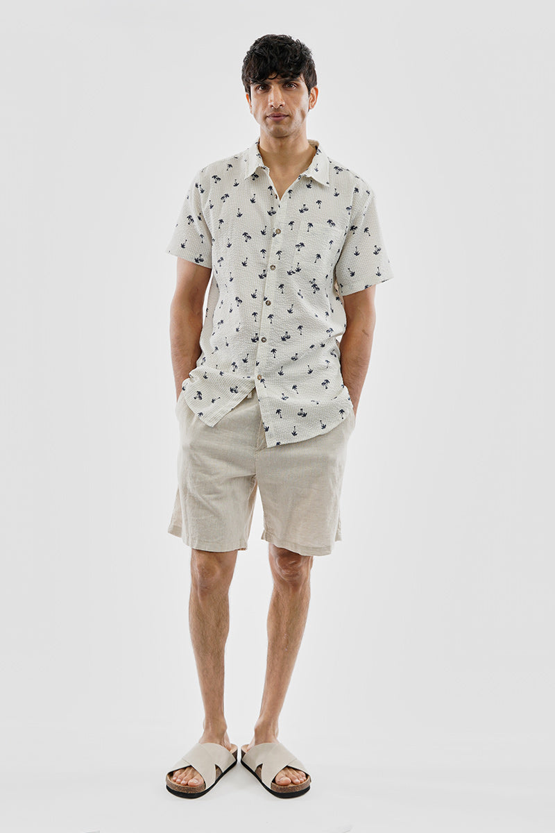 Canada Weather Gear Vintage Striped Palm Tree Pattern Button Up Casual Shirt - Beige - Mens Casual Shirts - Canada Weather Gear