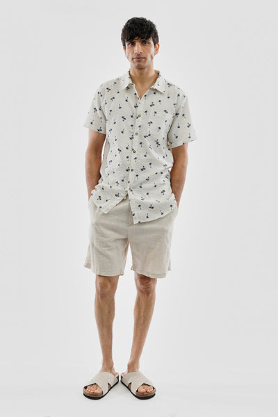 Canada Weather Gear Vintage Striped Palm Tree Pattern Button Up Casual Shirt - Beige - Mens Casual Shirts - Canada Weather Gear