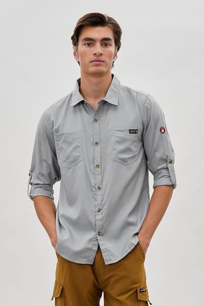 Canada Weather Gear Utility Ripstop Casual Shirt - Grey - Mens Casual Shirts - Canada Weather Gear