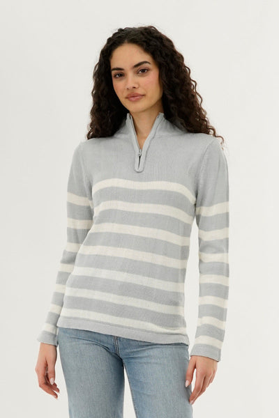 Canada Weather Gear Striped Half Zip Pullover Sweater - Stone - Womens Pullover Sweaters - Canada Weather Gear