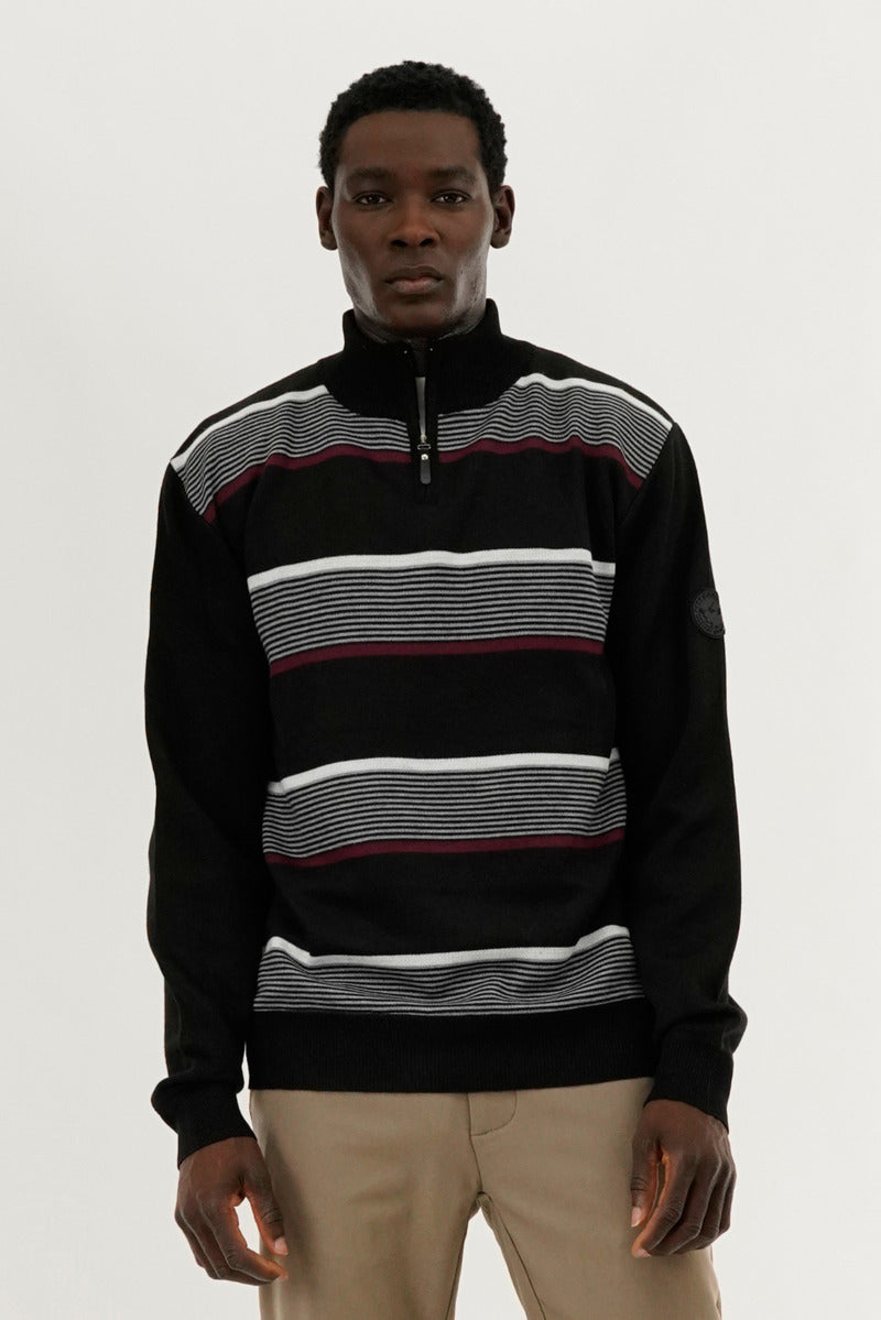 Canada Weather Gear Striped 1/4 Zip Pullover Sweater - Burgundy - Mens Pullover Sweaters - Canada Weather Gear