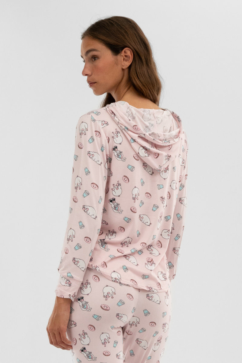 Canada Weather Gear Dog Print Hooded Pajama Top - Blush - Womens Pajamas - Canada Weather Gear