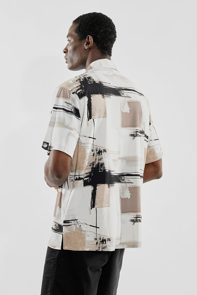 Canada Weather Gear Travel Collection Abstract Print Button Up Casual Shirt - Beige - Mens Casual Shirts - Canada Weather Gear