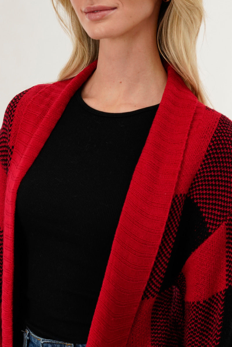 Canada Weather Gear Plaid Fold Over Wrap Cardigan - Red - Womens Cardigans - Canada Weather Gear