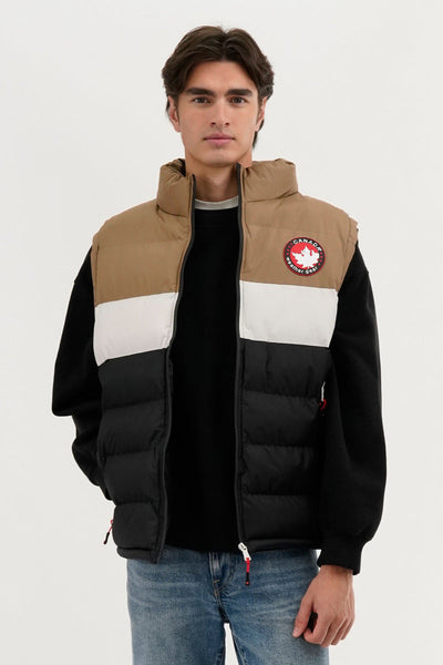 Canada Weather Gear Colour Block Puffer Vest - Beige - Mens Vests - Canada Weather Gear