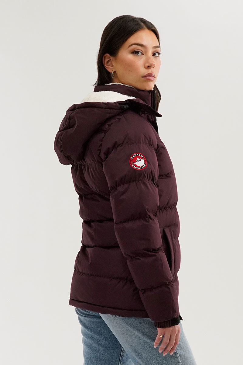 Canada Weather Gear Sherpa Lined Collar Bomber Jacket - Burgundy - Womens Bomber Jackets - Canada Weather Gear