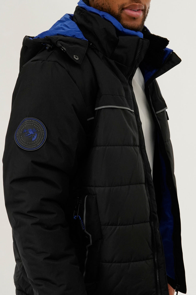 Super Triple Goose Contrast Lining Puffer Bomber Jacket - Blue - Mens Bomber Jackets - Canada Weather Gear
