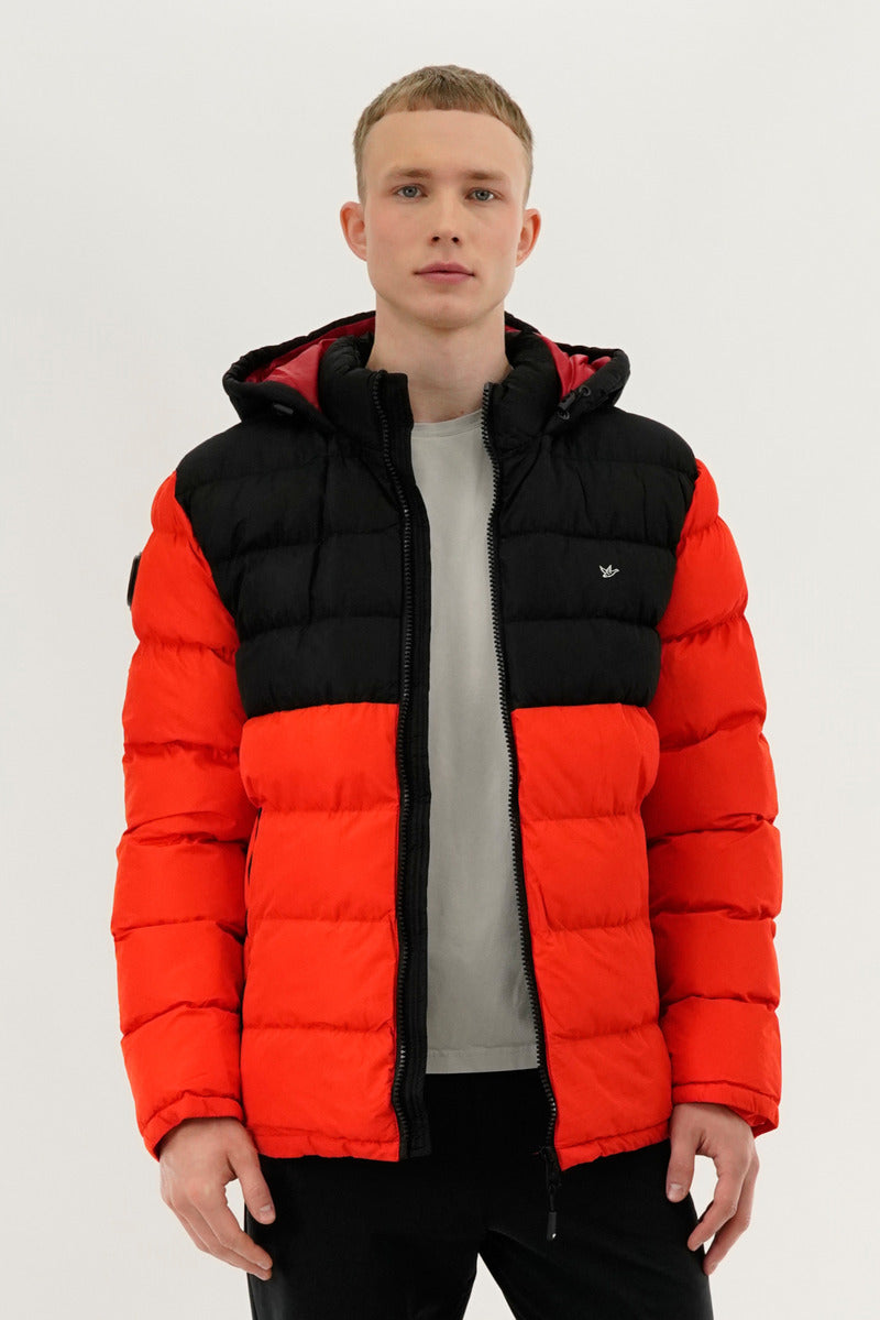Super Triple Goose Colour Block Puffer Bomber Jacket - Orange - Mens Bomber Jackets - Canada Weather Gear