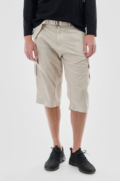 Essentials Super Triple Goose Belted Striped Cargo Shorts - Cream - Mens Shorts & Capris - Canada Weather Gear