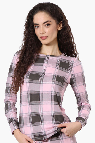 Canada Weather Gear Plaid Henley Pajama Top - Pink - Womens Pajamas - Canada Weather Gear