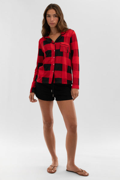 Canada Weather Gear Plaid Button Down Pajama Top - Red - Womens Pajamas - Canada Weather Gear