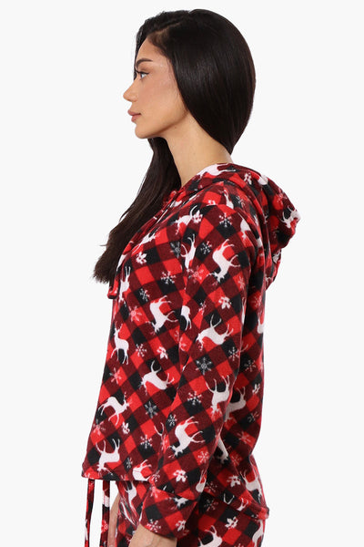 Canada Weather Gear Plaid Reindeer Pattern Hooded Pajama Top - Red - Womens Pajamas - Canada Weather Gear