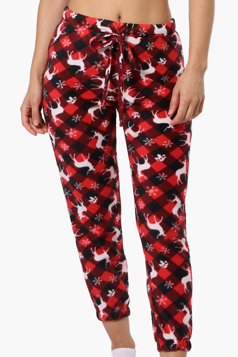 Canada Weather Gear Plaid Reindeer Pattern Fleece Pajama Bottoms - Red - Womens Pajamas - Canada Weather Gear