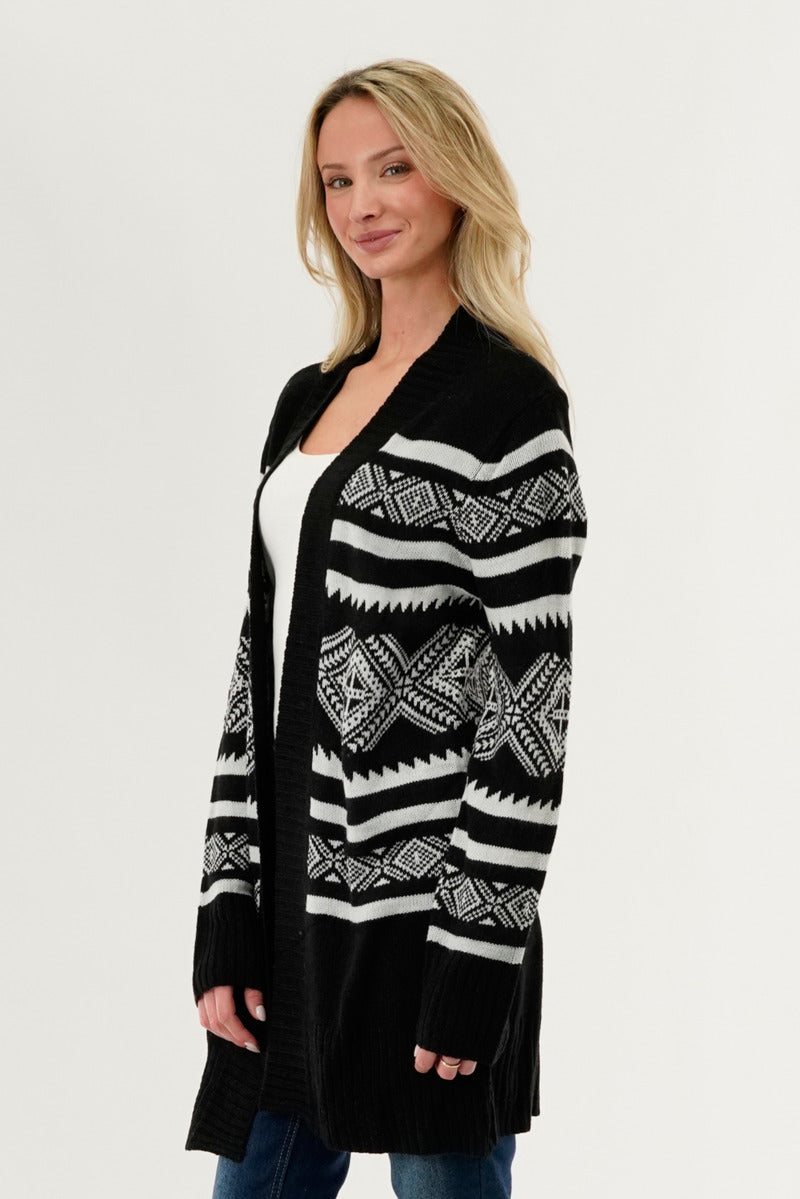 Canada Weather Gear Fair Isle Print Cardigan - Black - Womens Cardigans - Canada Weather Gear