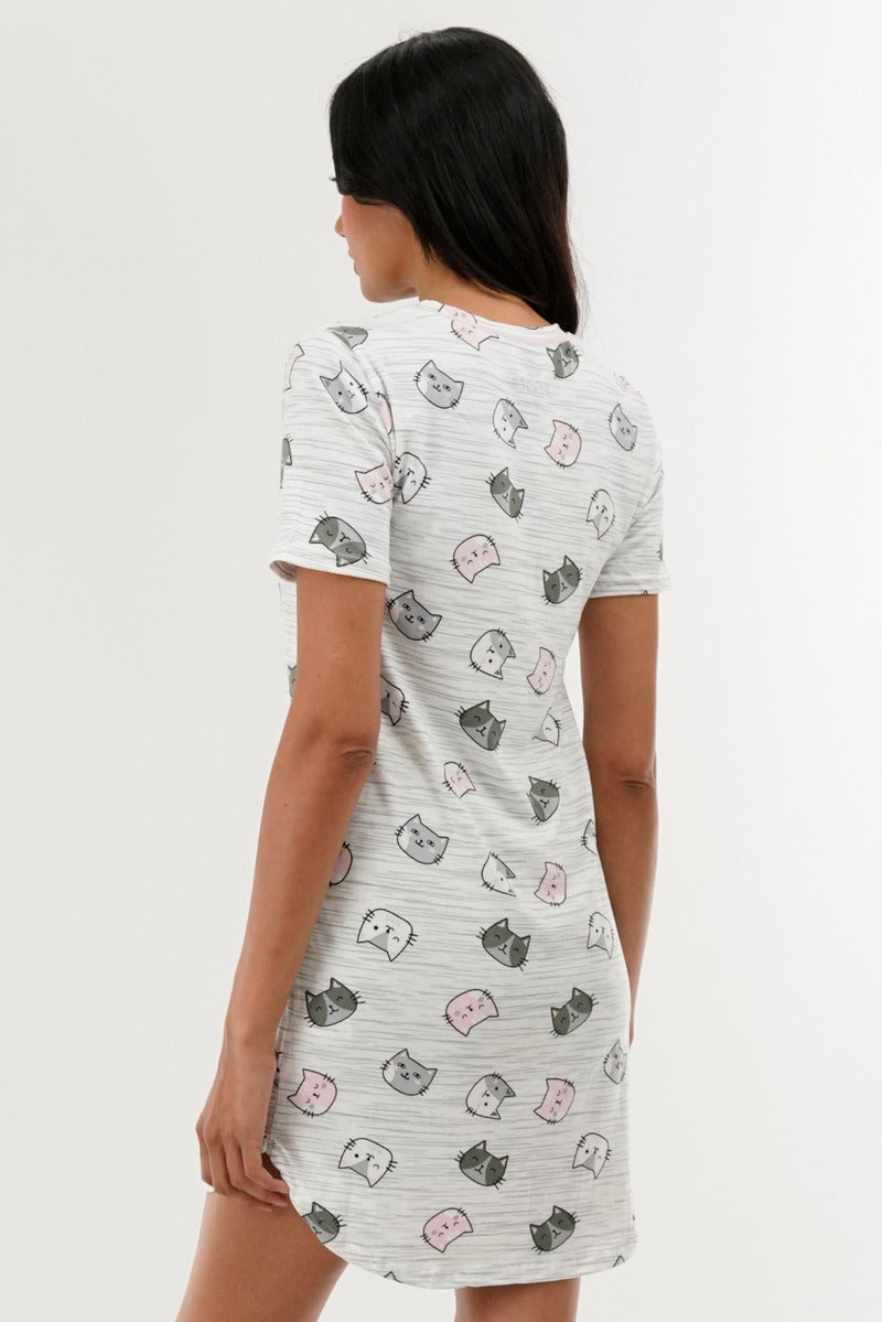 Canada Weather Gear Cat Print Tunic Pajama Top - White - Womens Pajamas - Canada Weather Gear