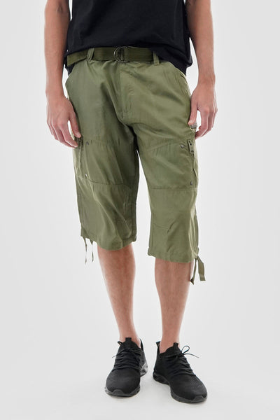 Essentials Super Triple Goose Striped Belted Cargo Shorts - Olive - Mens Shorts & Capris - Canada Weather Gear