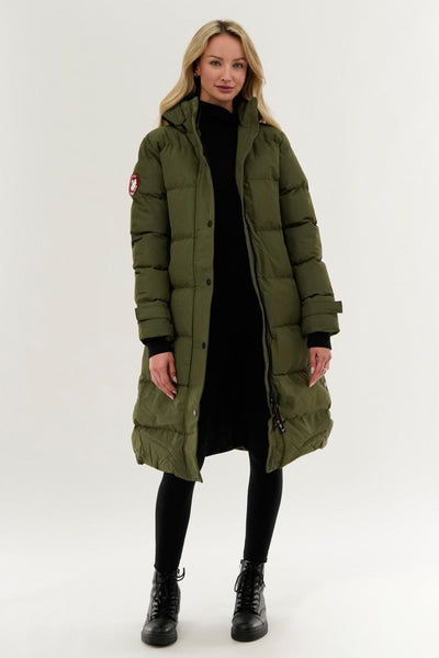 Canada Weather Gear Quilted Maxi Parka Jacket - Olive - Womens Parka Jackets - Canada Weather Gear