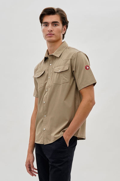 Canada Weather Gear Short Sleeve Snap Button Casual Shirt - Beige - Mens Casual Shirts - Canada Weather Gear