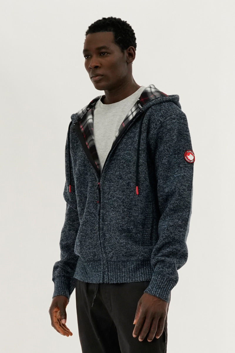 Canada Weather Gear Plaid Lined Zip Up Knit Hoodie - Navy - Mens Hoodies & Sweatshirts - Canada Weather Gear