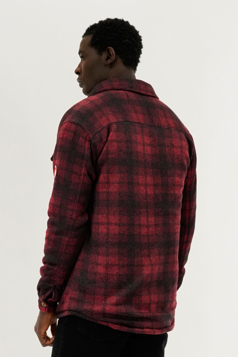 Canada Weather Gear Tartan Print Sherpa Lined Lightweight Jacket - Red - Mens Lightweight Jackets - Canada Weather Gear