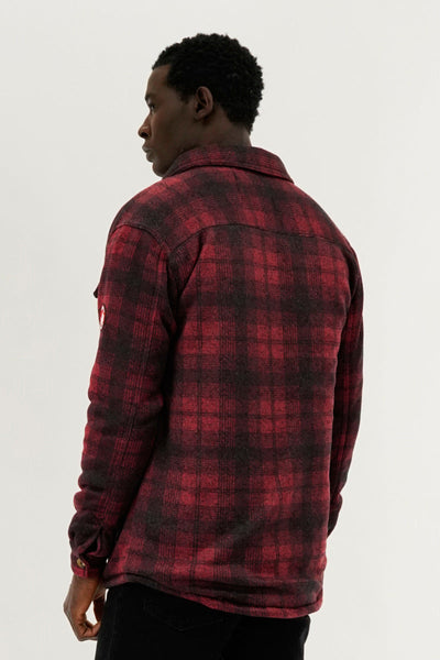 Canada Weather Gear Tartan Print Sherpa Lined Lightweight Jacket - Red - Mens Lightweight Jackets - Canada Weather Gear