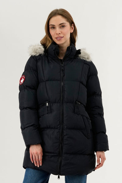CANADA WEATHER GEAR Women's Puffer Jacket with Hood and Faux Fur Trim - Cozy Long CANADA WEATHER GEAR Women's Puffer Jacket with Hood and Faux Fur Trim - Cozy Long