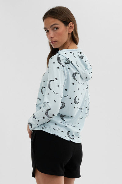 Canada Weather Gear Moon Print Hooded Pajama Top - Blue - Womens Pajamas - Canada Weather Gear