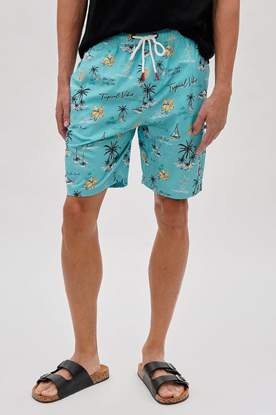 Canada Weather Gear Palm Tree Print Swim Shorts - Aqua - Mens Shorts & Capris - Canada Weather Gear