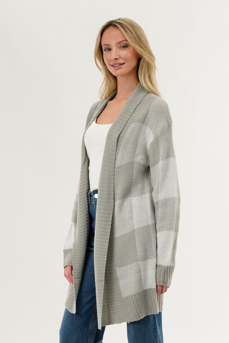 Canada Weather Gear Plaid Fold Over Wrap Cardigan - Grey - Womens Cardigans - Canada Weather Gear