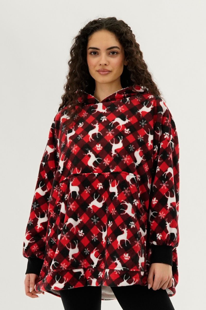 Canada Weather Gear Festive Print Oversided Hooded Pajama Top - Red - Womens Pajamas - Canada Weather Gear