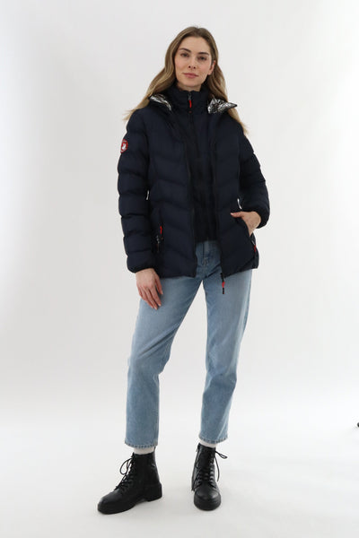 Canada Weather Gear Quilted Puffer Double Zip Bomber Jacket - Navy - Womens Bomber Jackets - Canada Weather Gear