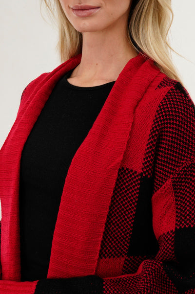 Canada Weather Gear Plaid Fold Over Wrap Cardigan - Red - Womens Cardigans - Canada Weather Gear