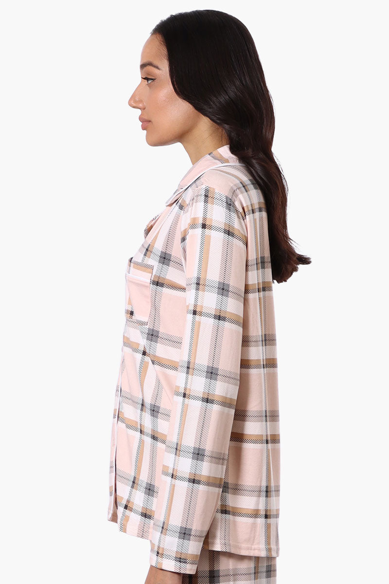 Canada Weather Gear Plaid Button Down Pajama Top - Peach - Womens Pajamas - Canada Weather Gear