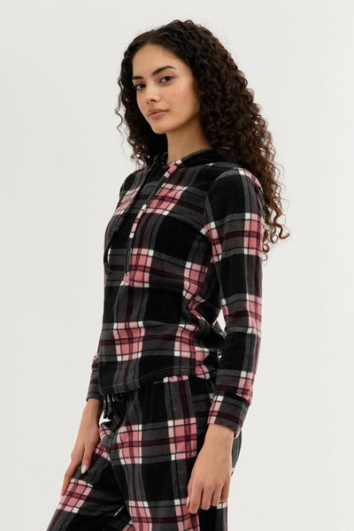 Canada Weather Gear Plaid Hooded Pajama Top - Black - Womens Pajamas - Canada Weather Gear