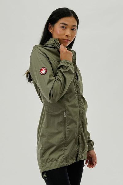 Canada Weather Gear Long Hooded Lightweight Jacket - Olive - Womens Moto Jackets - Canada Weather Gear