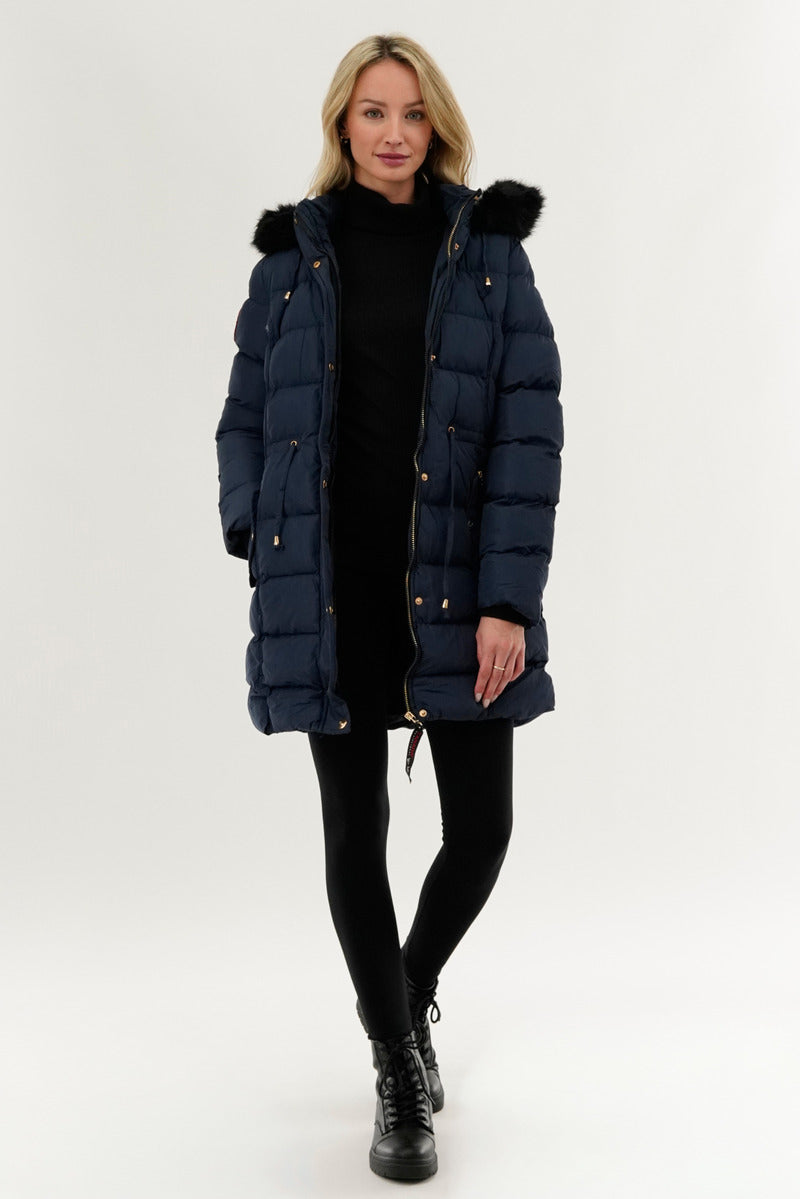 Canada Weather Gear Tie Waist Puffer Parka Jacket - Navy - Womens Parka Jackets - Canada Weather Gear