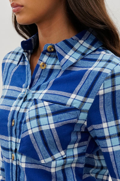 Canada Weather Gear Button Up Flannel Shirt - Blue - Womens Shirts & Blouses - Canada Weather Gear