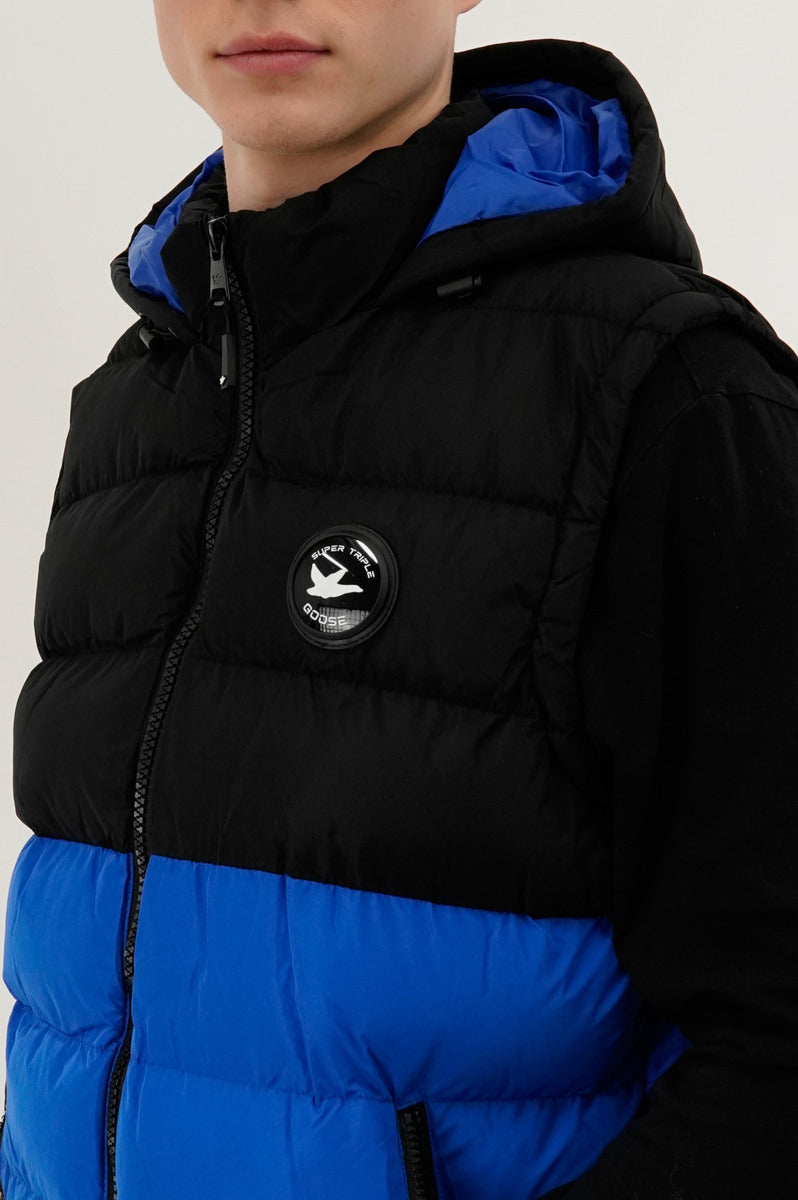 Super Triple Goose Colour Block Hooded Vest - Blue - Mens Vests - Canada Weather Gear