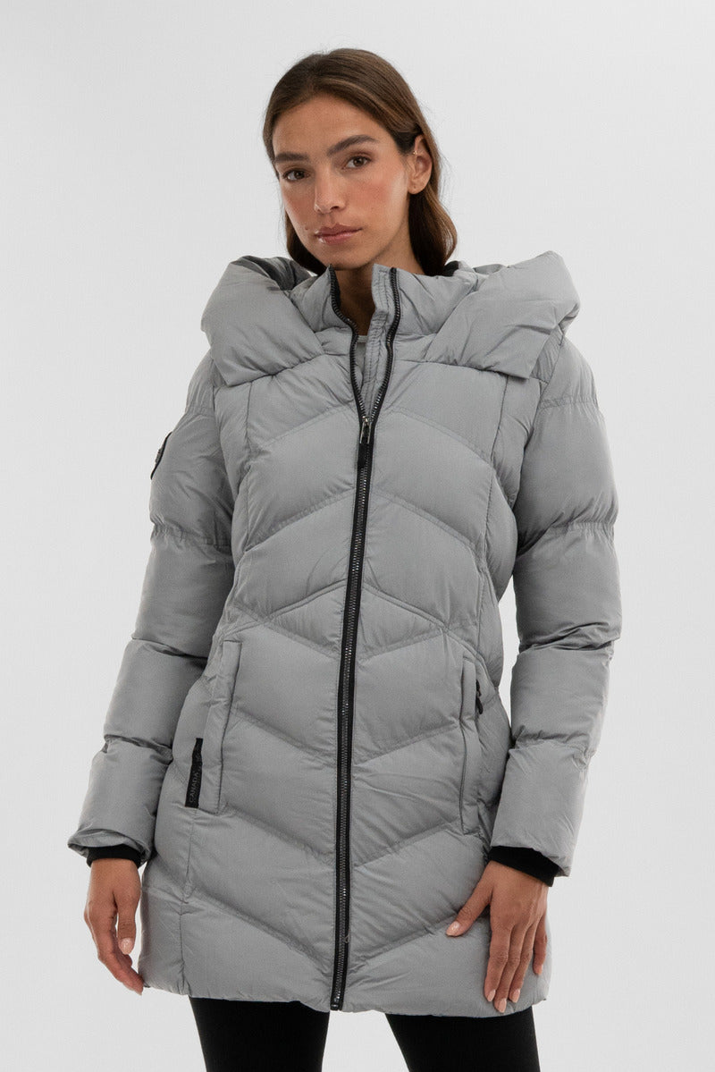 Canada Weather Gear Chevron Quilted Parka Jacket - Grey