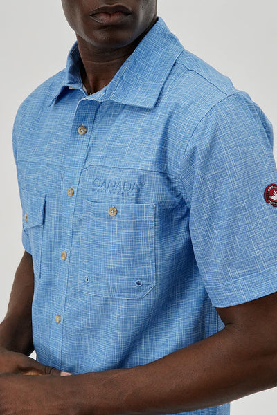 Canada Weather Gear Short Sleeve Button Up Casual Shirt - Blue - Mens Casual Shirts - International Clothiers